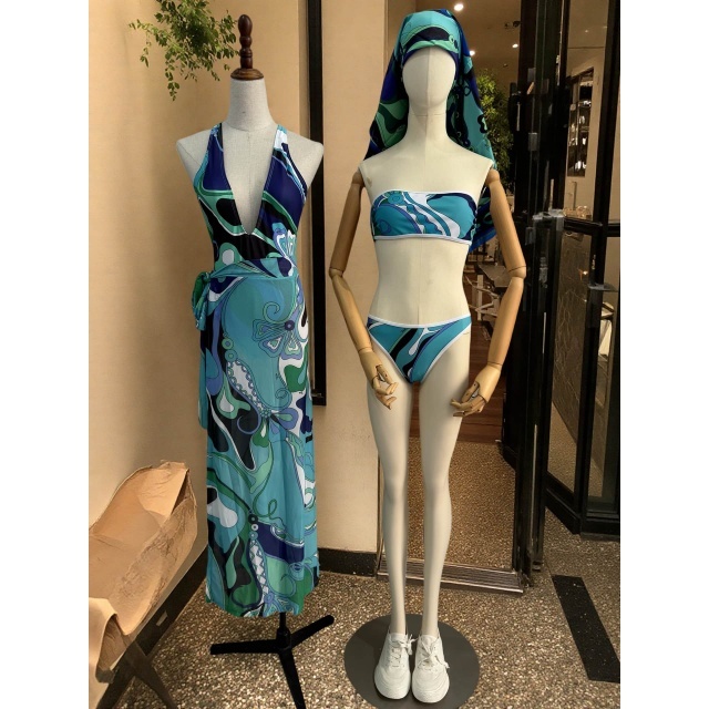 Printed Tube Top Swimwear Set with Scarf