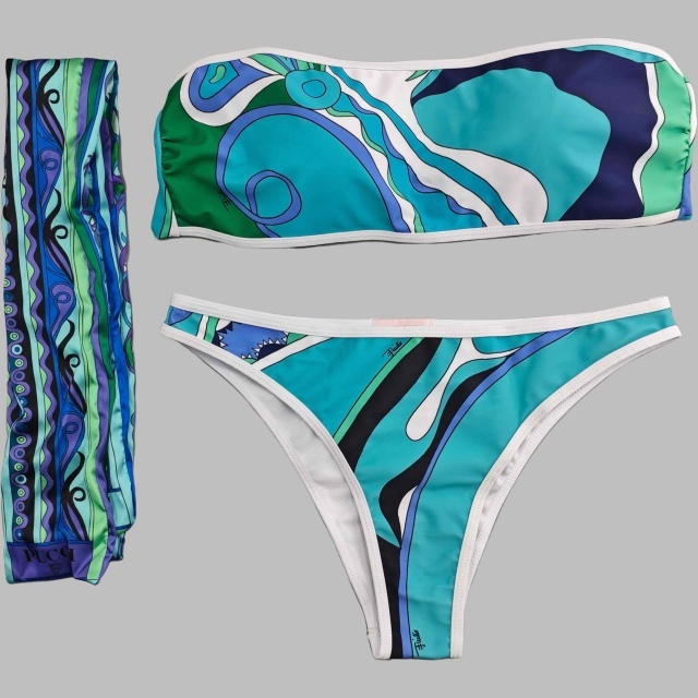 Printed Tube Top Swimwear Set with Scarf