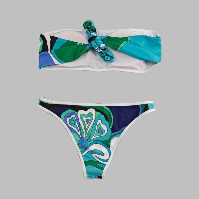 Printed Tube Top Swimwear Set with Scarf