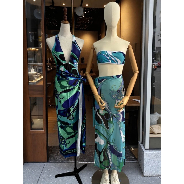 Printed Tube Top Swimwear Set with Scarf