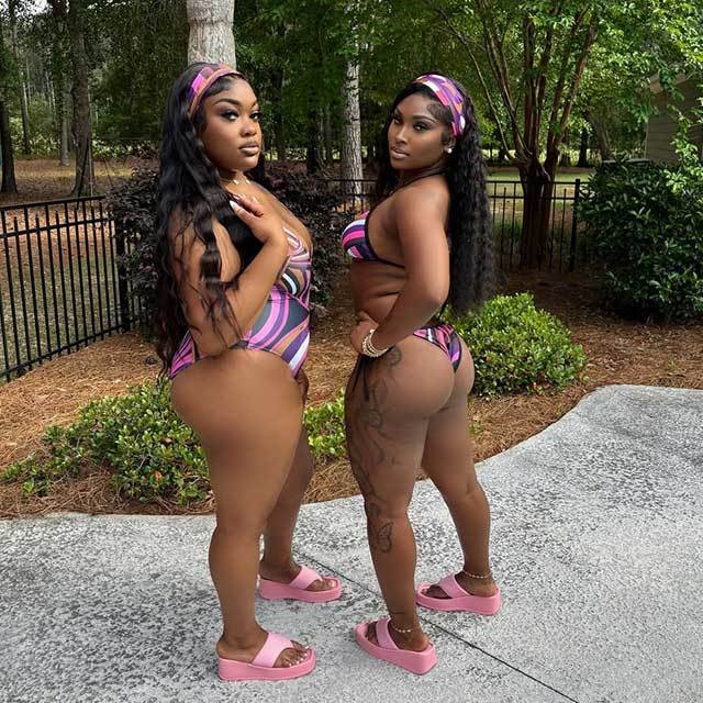 Purple Split Bikinis Set Swimwear with Headscarf