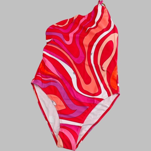 Red Printed Fashion Single Shoulder Swimsuit Scarf Set