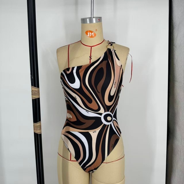 Single Shoulder One Piece Swimwear Scarf Set