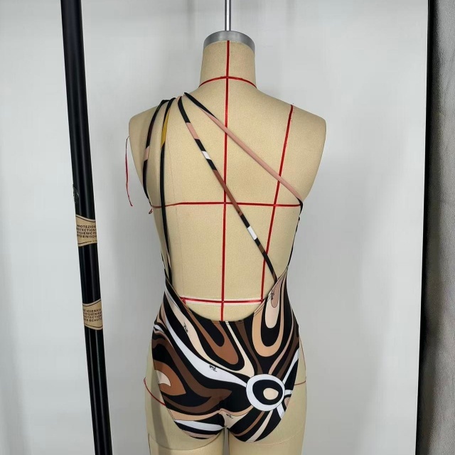 Single Shoulder One Piece Swimwear Scarf Set