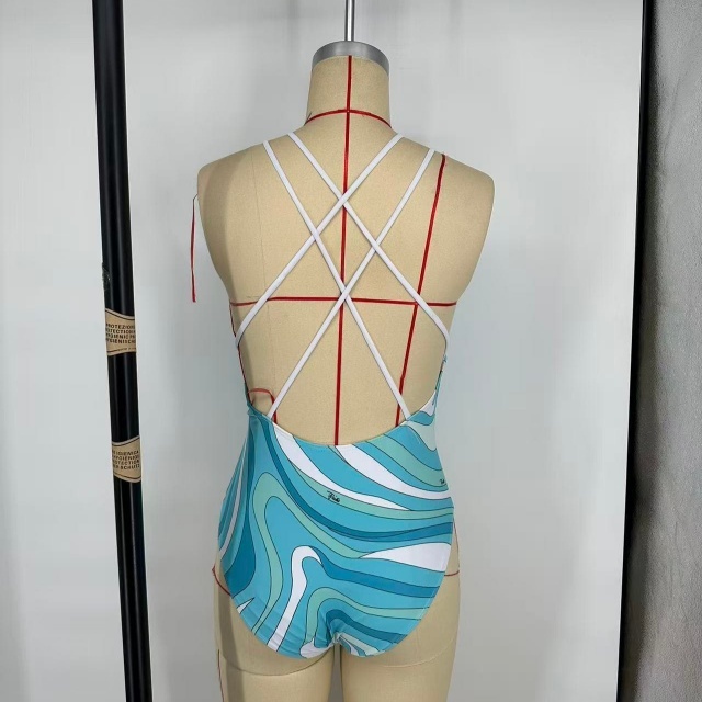 V Neck Printed One Piece Swimwear Scarf Set