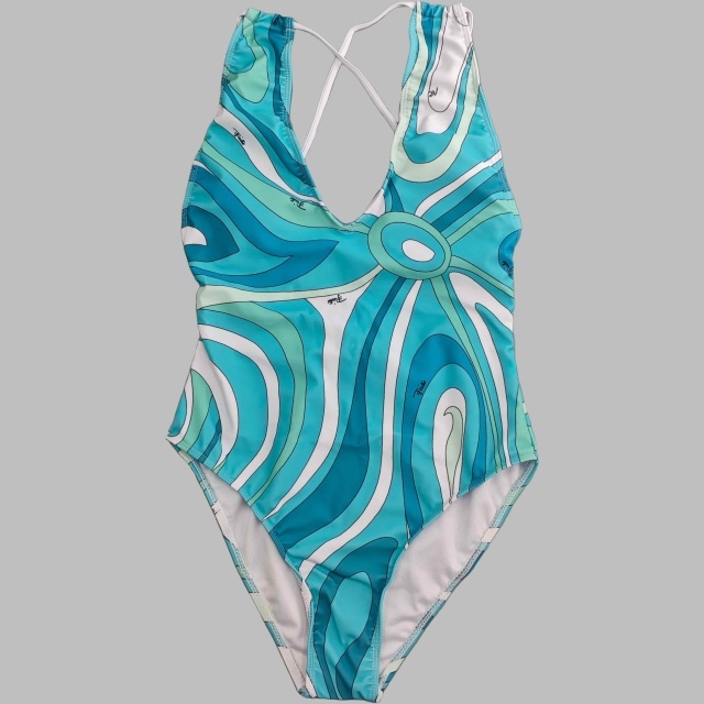 V Neck Printed One Piece Swimwear Scarf Set