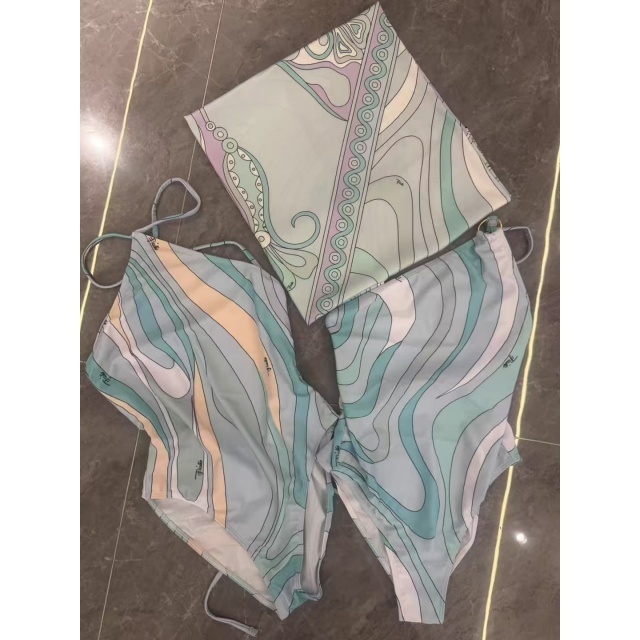 Printed Fashion One Piece Swimsuit Scarf Set