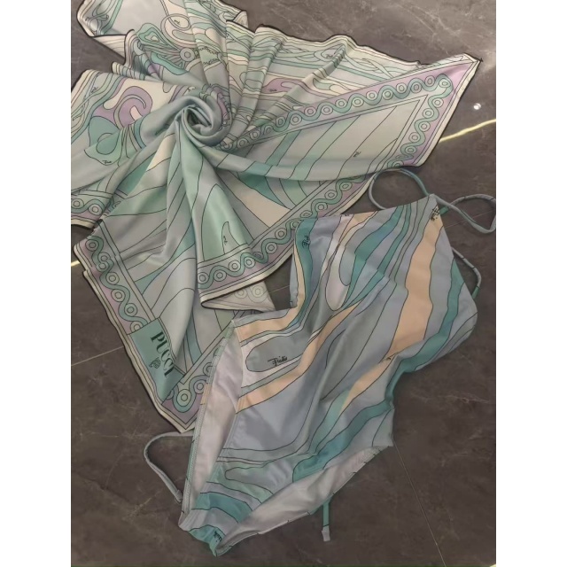 Printed Fashion One Piece Swimsuit Scarf Set