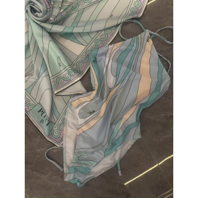Printed Fashion One Piece Swimsuit Scarf Set