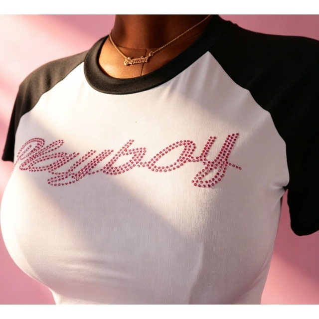 Color Block Rhinestoned Letters Short Set