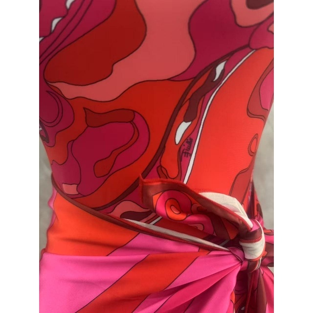 Halter Neck Printed One Piece Swimsuit Scarf Set
