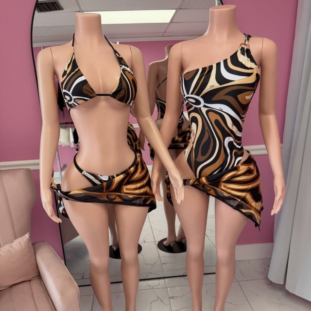 Single Shoulder One Piece Swimwear Scarf Set