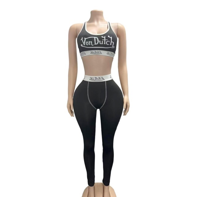 Letters Printed Cropped Top Fitted Pant Set