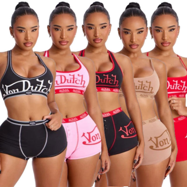 Letters Printed Tank Top Slim Fitted Short Set