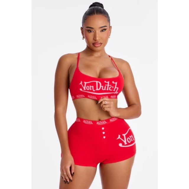 Letters Printed Tank Top Slim Fitted Short Set