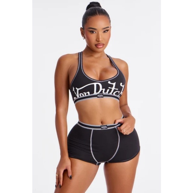 Letters Printed Tank Top Slim Fitted Short Set
