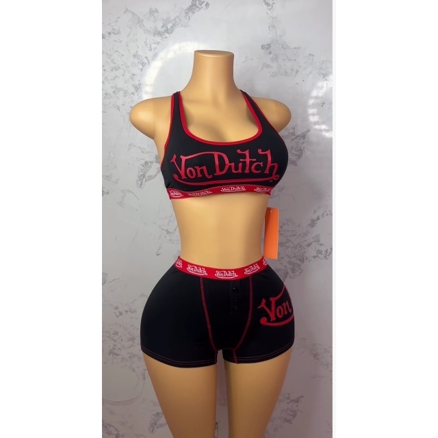 Letters Printed Tank Top Slim Fitted Short Set