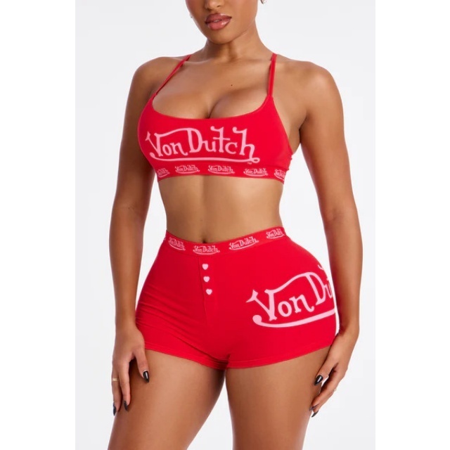 Letters Printed Tank Top Slim Fitted Short Set