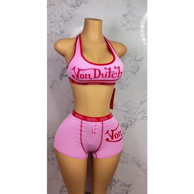 Letters Printed Tank Top Slim Fitted Short Set