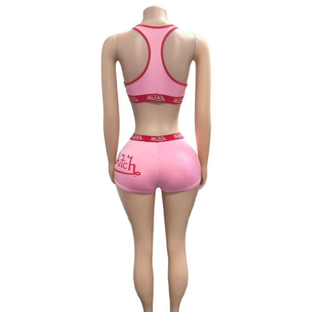 Letters Printed Tank Top Slim Fitted Short Set