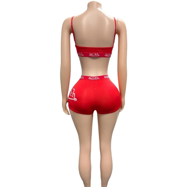 Letters Printed Tank Top Slim Fitted Short Set