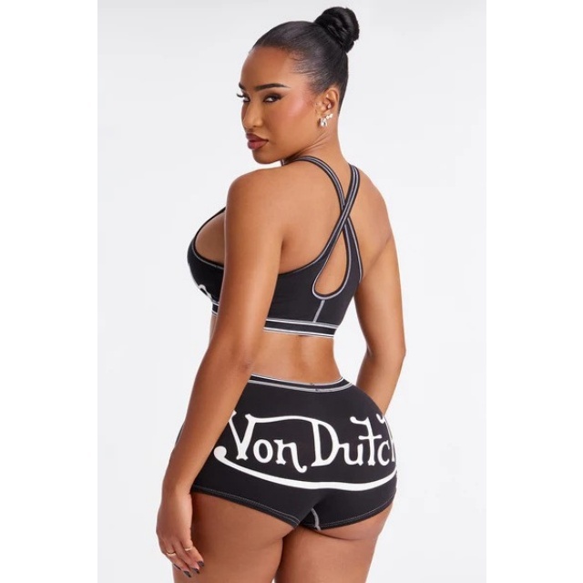 Letters Printed Tank Top Slim Fitted Short Set