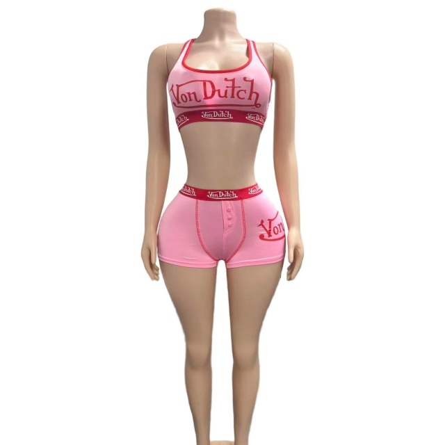 Letters Printed Tank Top Slim Fitted Short Set
