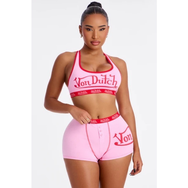 Letters Printed Tank Top Slim Fitted Short Set