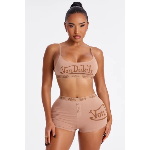 Letters Printed Tank Top Slim Fitted Short Set