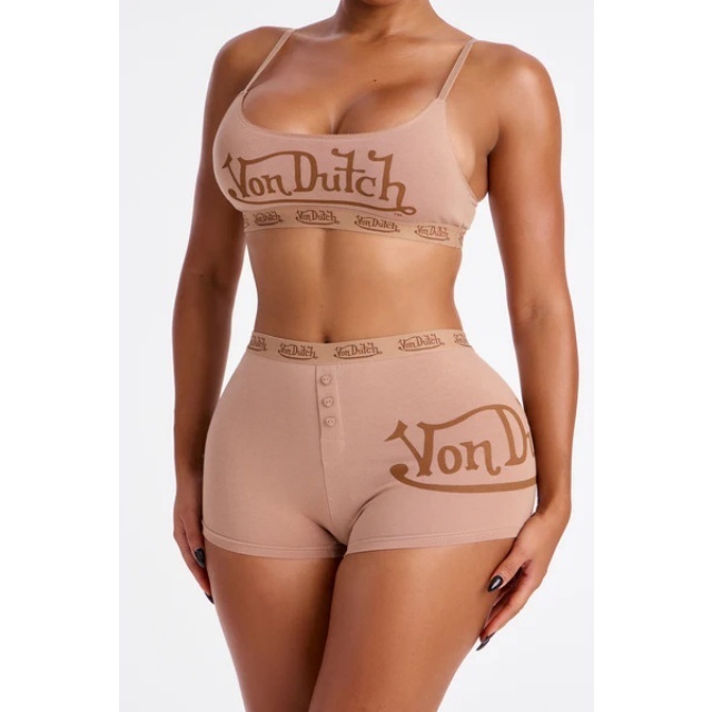 Letters Printed Tank Top Slim Fitted Short Set