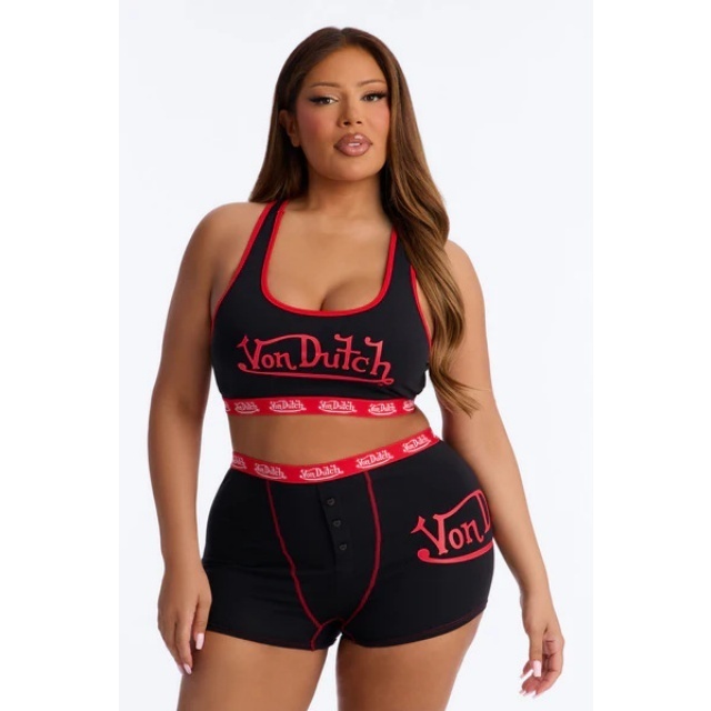 Letters Printed Tank Top Slim Fitted Short Set