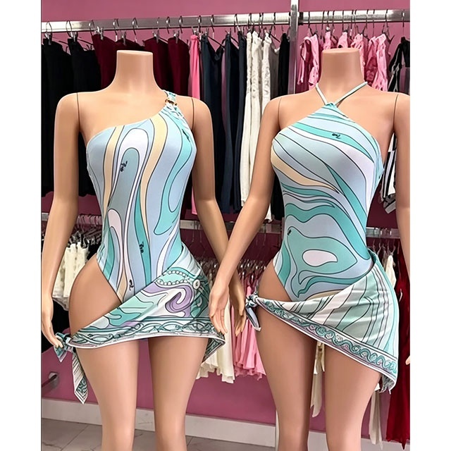 Printed Fashion One Piece Swimsuit Scarf Set