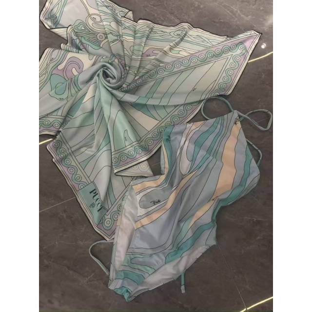 Printed Fashion One Piece Swimsuit Scarf Set