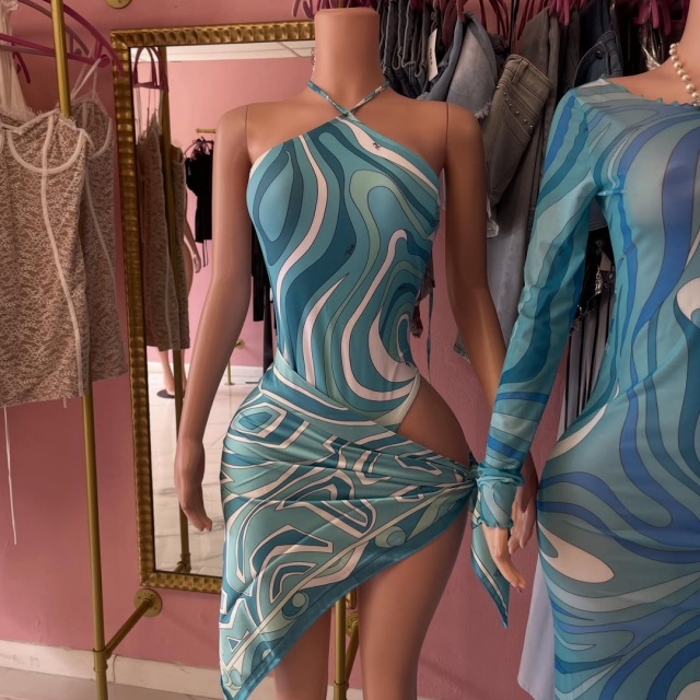 Halter Backless One Piece Swimwear Scarf Set