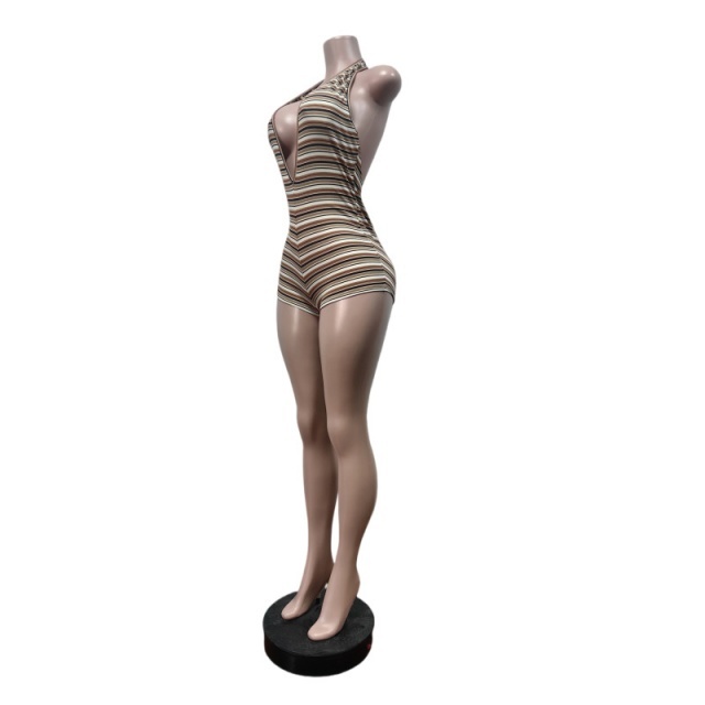 Striped Printed Halter Neck Slim Fitted Romper