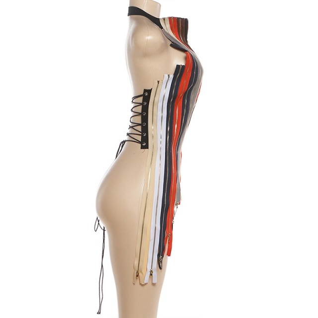 All Zippers Design Backless Laced-up Top