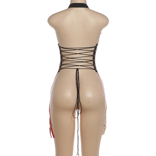 All Zippers Design Backless Laced-up Top
