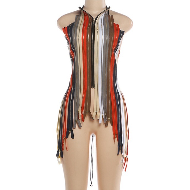 All Zippers Design Backless Laced-up Top