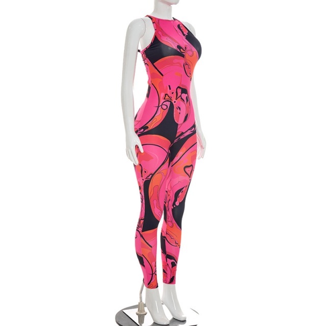 Colorblock Printed Sleeveless Slim Fit Jumpsuit