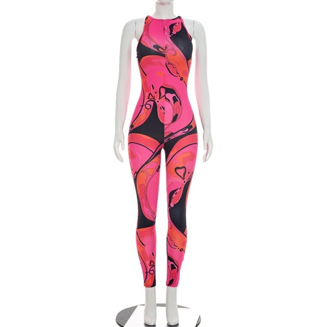 Colorblock Printed Sleeveless Slim Fit Jumpsuit