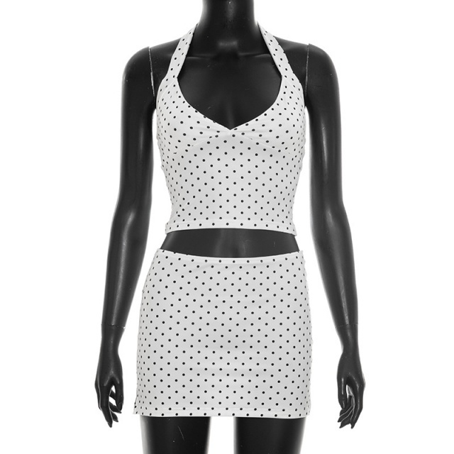 Dots Printed Halter Top Bodycon Skirt Set