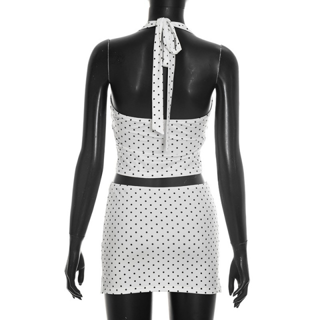 Dots Printed Halter Top Bodycon Skirt Set
