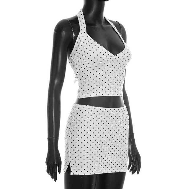 Dots Printed Halter Top Bodycon Skirt Set