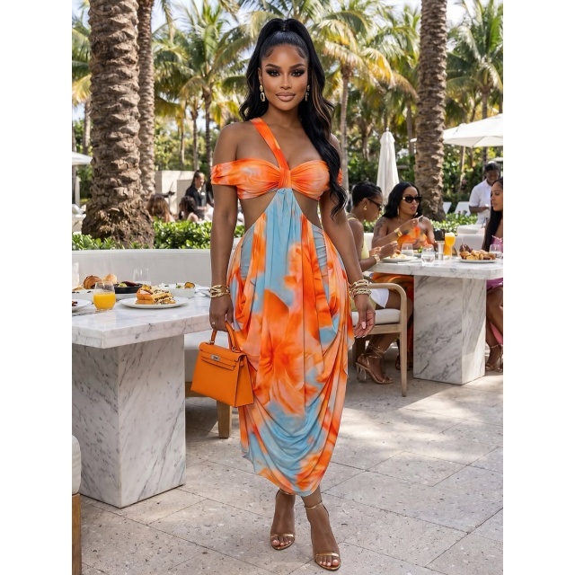 Off Shoulder Hollow Out Vacation Maxi Dress