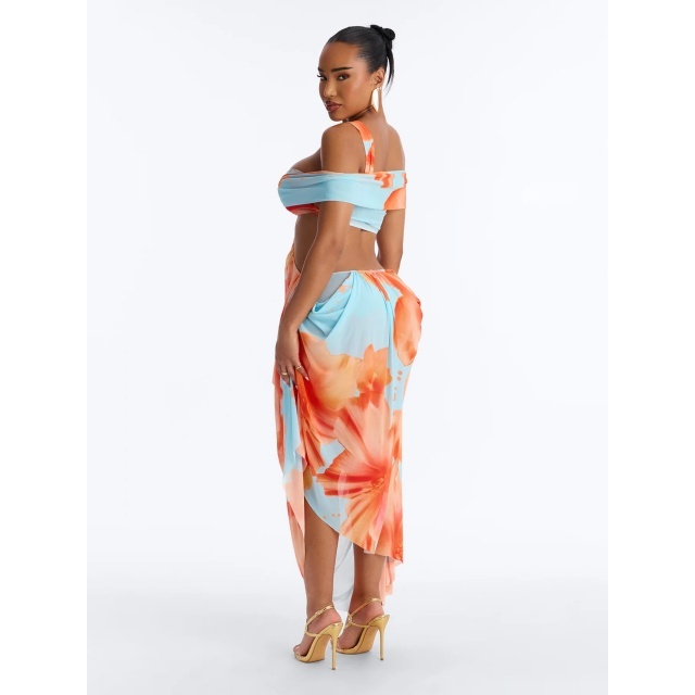 Off Shoulder Hollow Out Vacation Maxi Dress