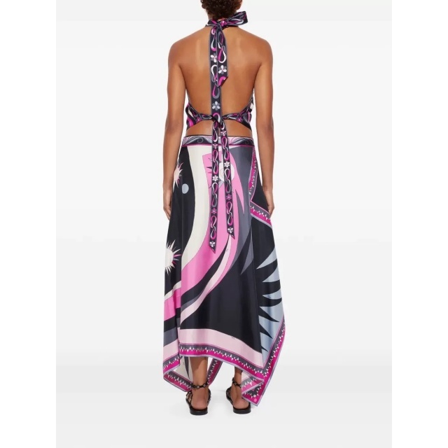 Cold Shoulder Halter Backless Top Irregular skirt Set