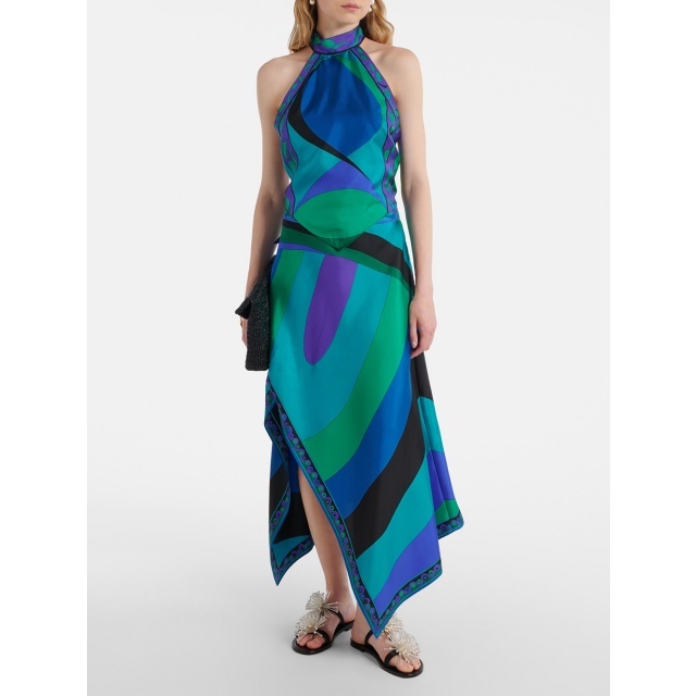 Cold Shoulder Halter Backless Top Irregular skirt Set