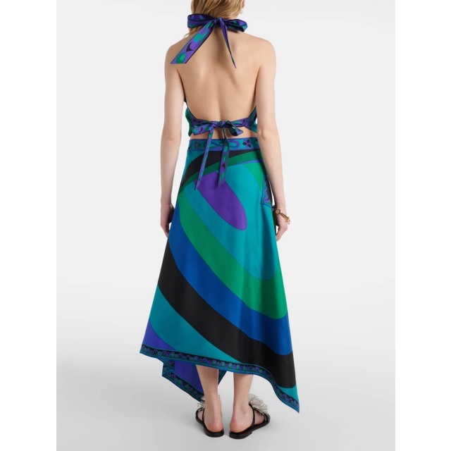 Cold Shoulder Halter Backless Top Irregular skirt Set