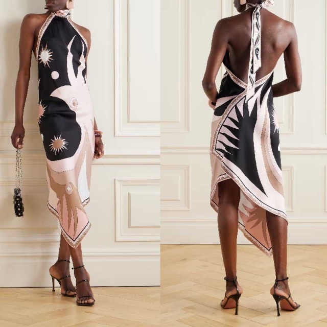Cold Shoulder Halter Neck Backless Midi Dress