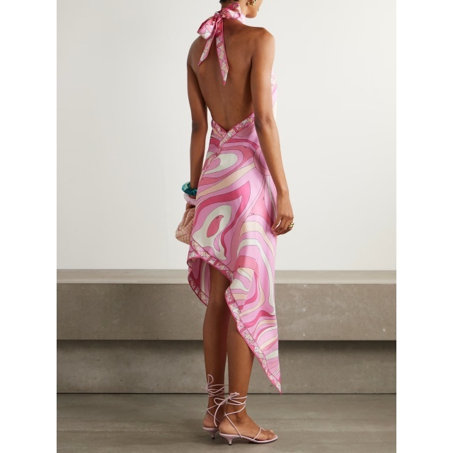 Cold Shoulder Halter Neck Backless Midi Dress